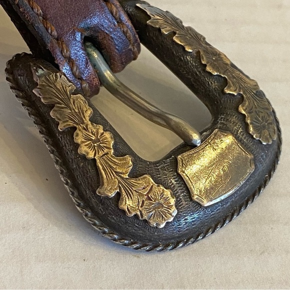 RARE Sunset Trails Sterling & 10k Gold Engraved CONCHO Ranger Belt Buckle - Picture 2 of 16